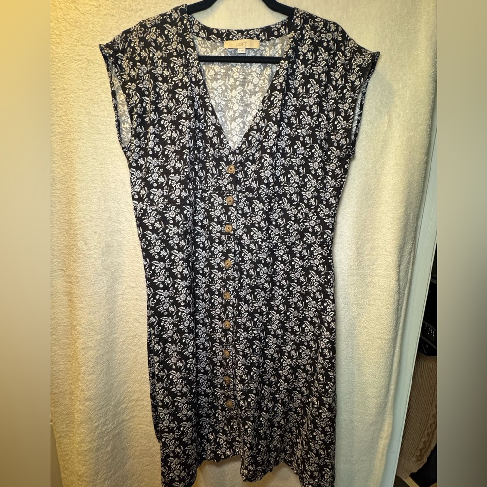 LOFT Black and White Floral Midi Dress